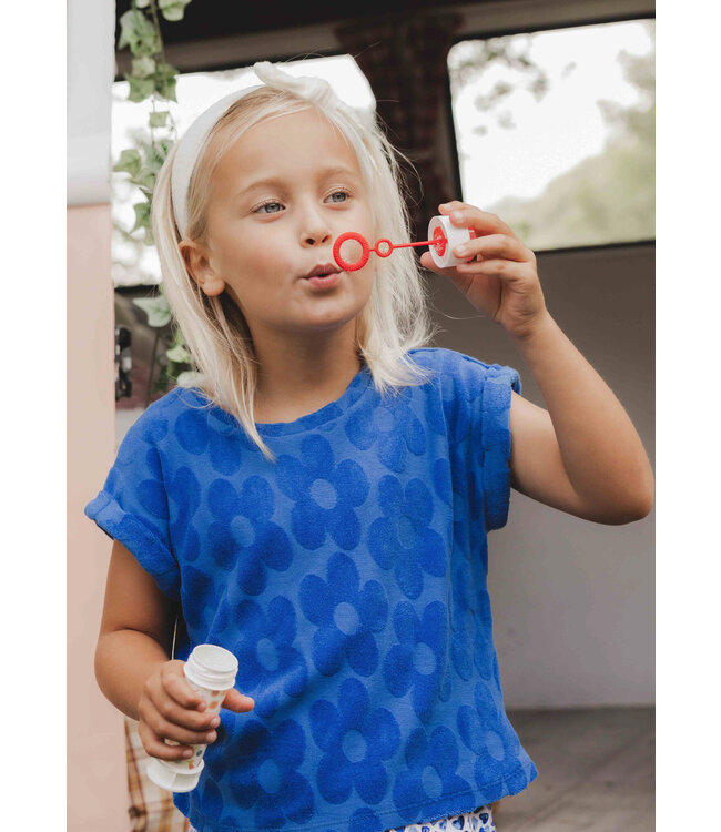 LOOXS Little Zomer top meisjes jaquard bloemen terry - blauw