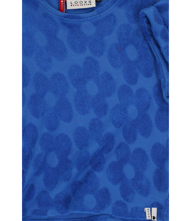 LOOXS Little Zomer top meisjes jaquard bloemen terry - blauw