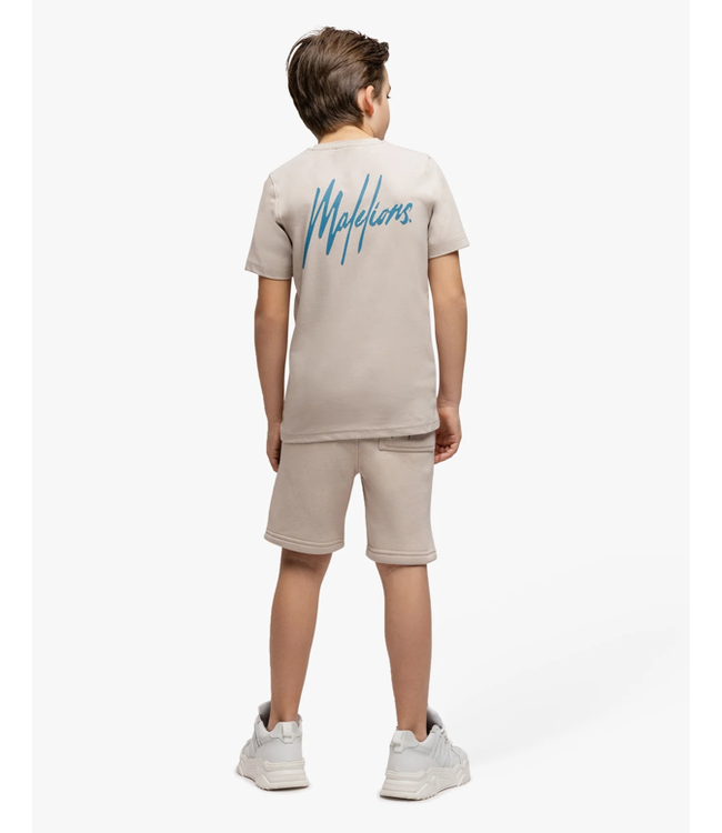 Malelions Zomer t-shirt jongens - taupe - Signature - gestreept