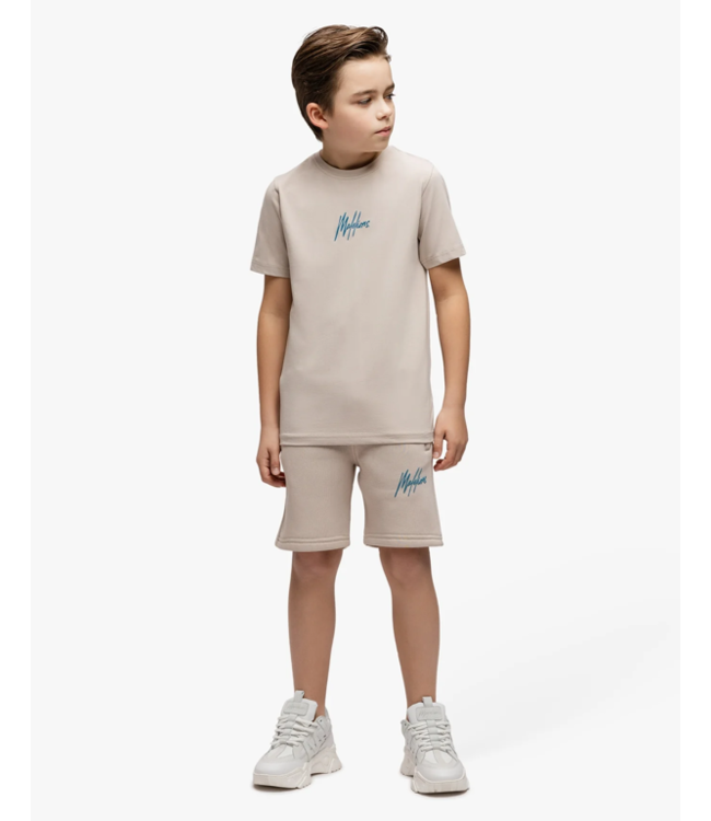 Malelions Zomer t-shirt jongens - taupe - Signature - gestreept