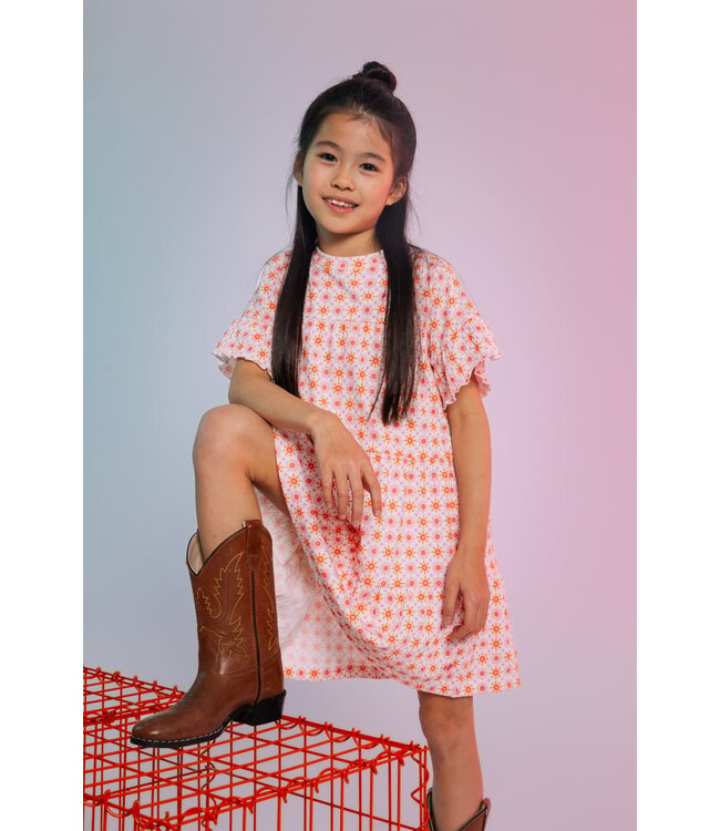 Quapi Zomer jurk meisjes - oranje - AOP grafisch -  Zaara