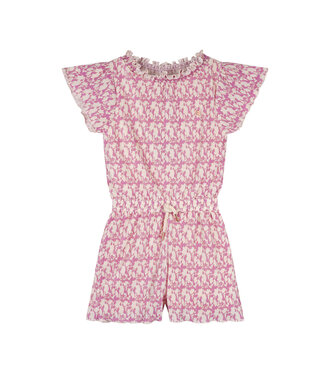 NoNo zomer jumpsuit meisjes - fresia paars - AOP bloemen, plissee, jersey - Sil