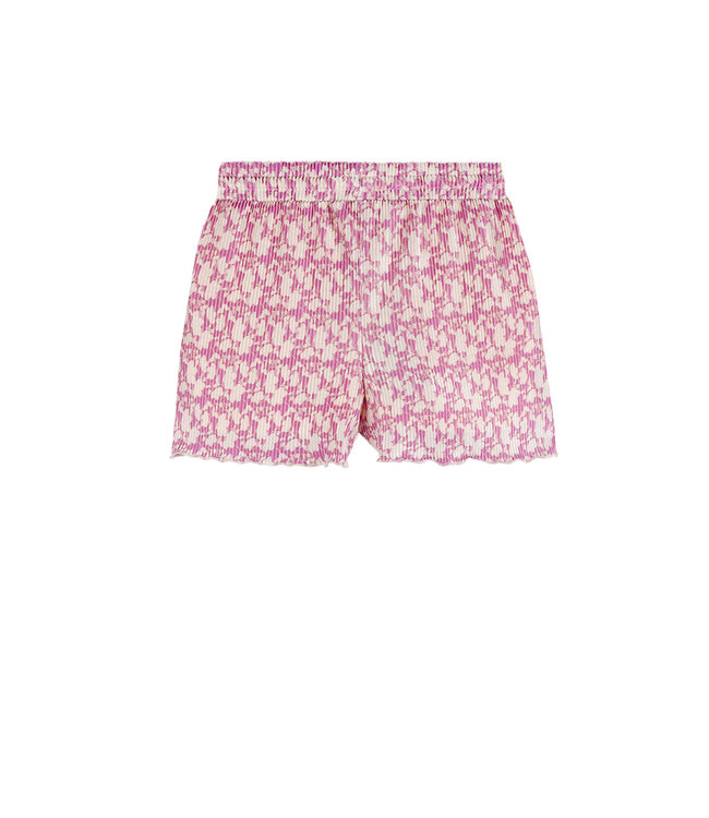 NoNo zomer short meisjes - fresia paars - AOP bloemen, plisse, jersey - Sunny