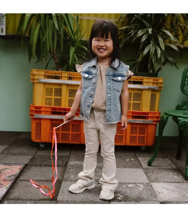 Daily7 Zomer gilet meisjes - medium blauw - denim AOP