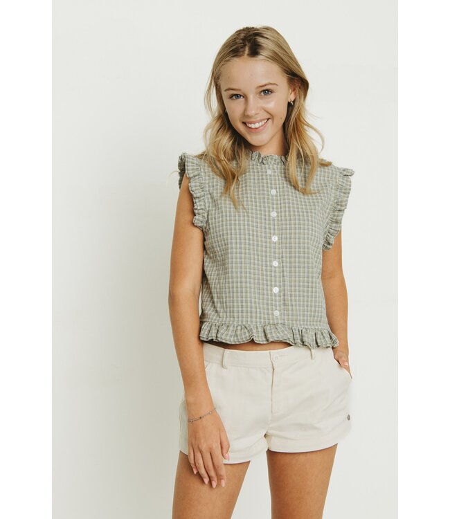 Frankie & Liberty Zomer blouse meisjes - groen grijs - geruit - Romila