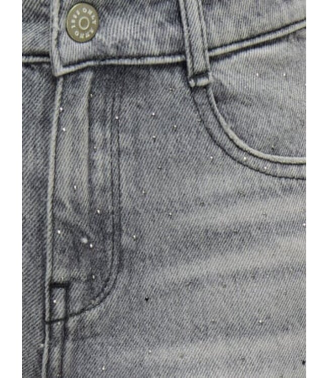 Kids ONLY winter jeansbroek meisjes - grijs - KogCobain - wide leg fit, glitter steentjes