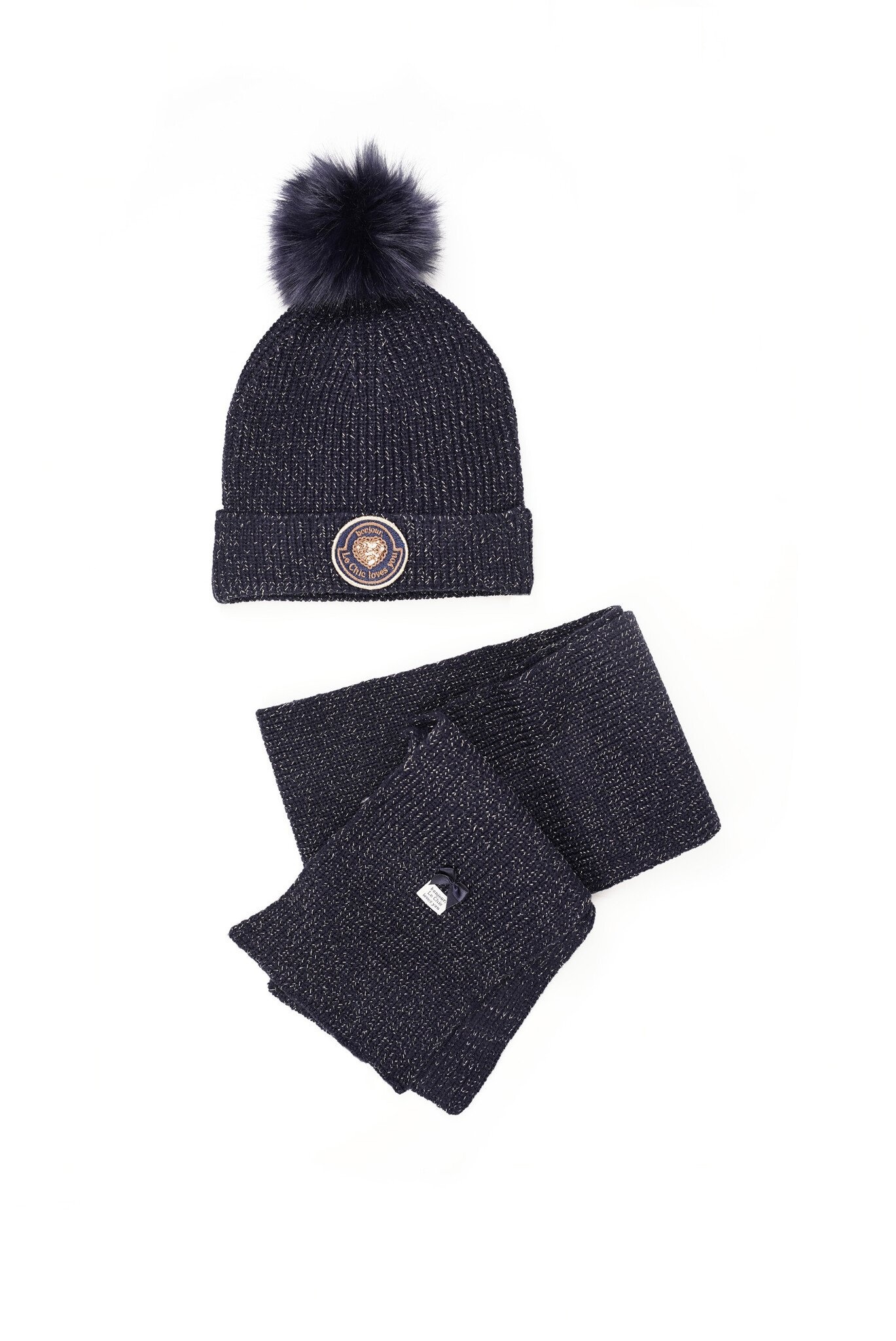 Le Chic winter muts & sjaal set meisjes - navy blauw - Rosa & Reya afbeelding