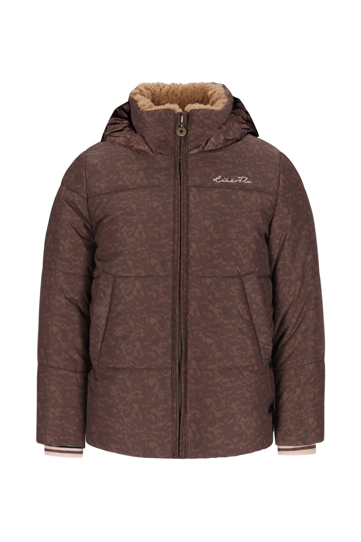 Like Flo winter winterjas meisjes - bruin - Aelin - kort, capuchon, panter afbeelding