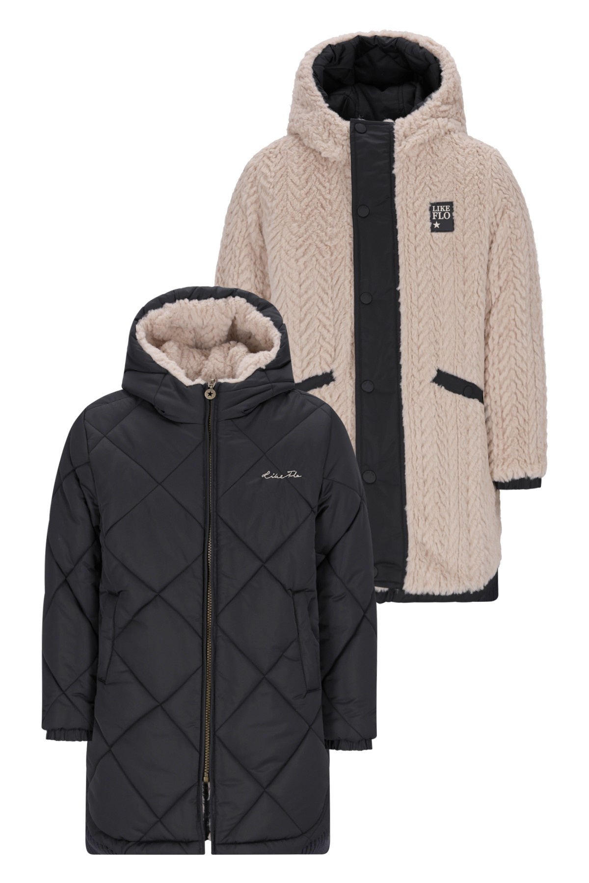 Like Flo winter winterjas meisjes - grijs - Ariana - lang, reversible, capuchon afbeelding