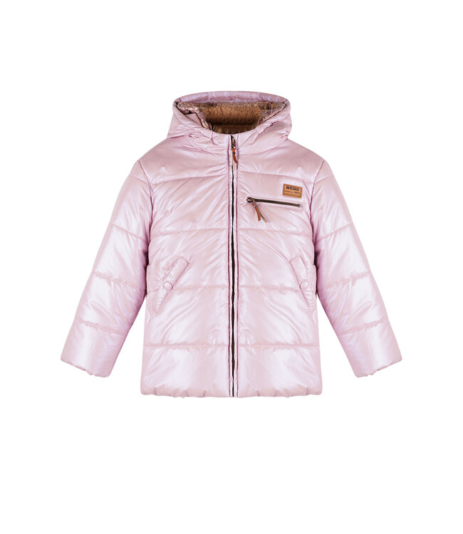 NoNo winter winterjas meisjes - roze - Bubble - dubbele capuchon, middellang