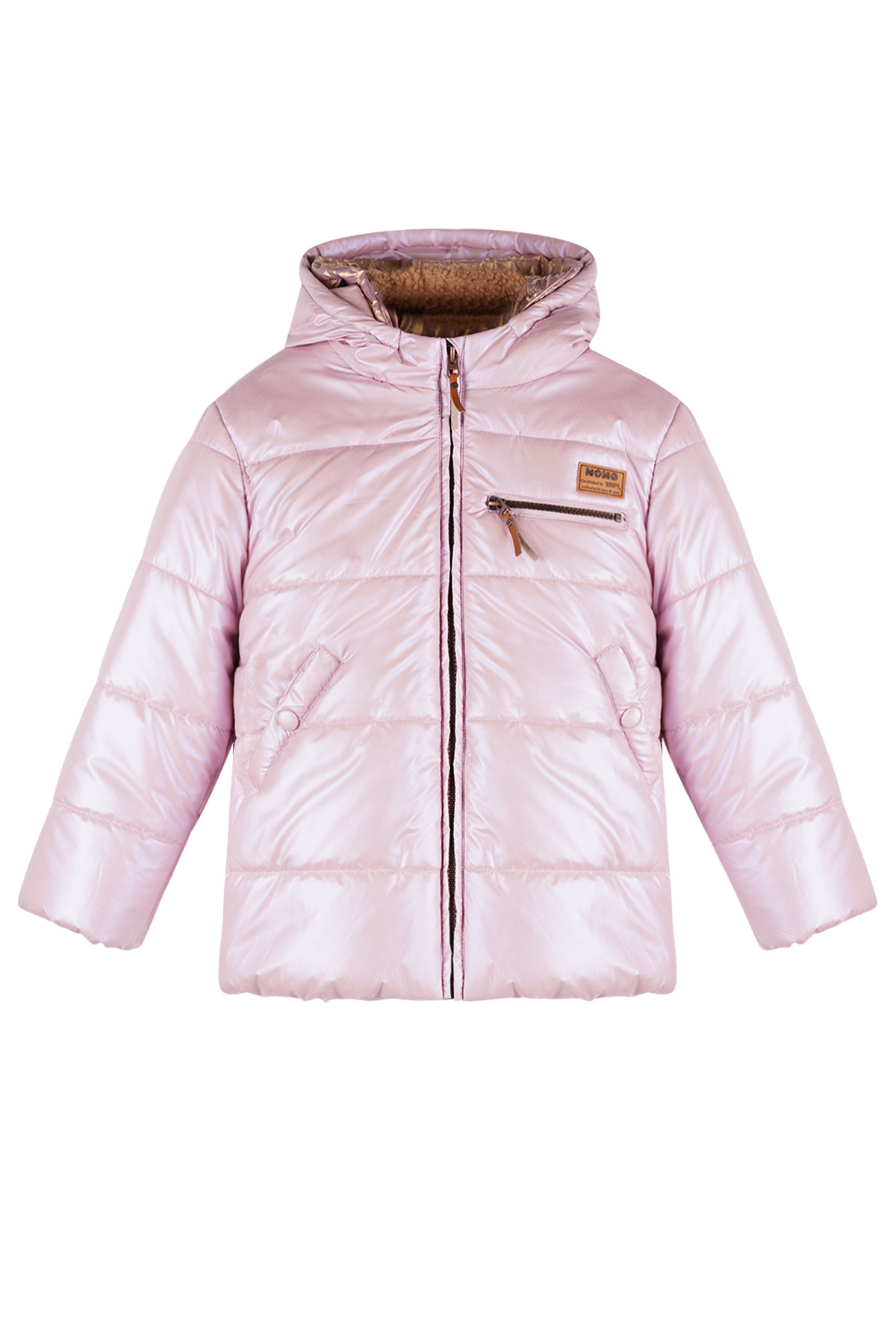 NoNo winter winterjas meisjes - roze - Bubble - dubbele capuchon, middellang afbeelding