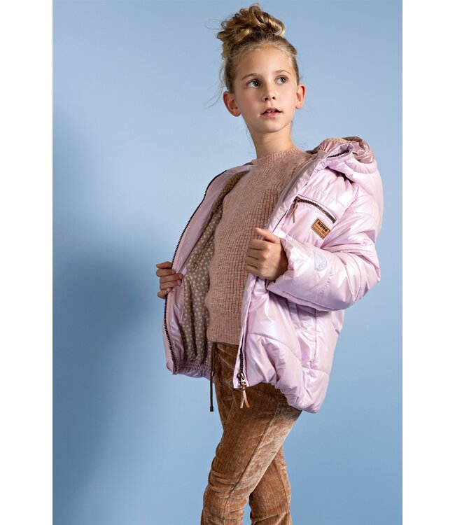 NoNo winter winterjas meisjes - roze - Bubble - dubbele capuchon, middellang