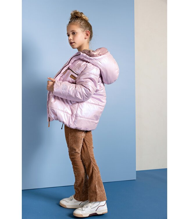 NoNo winter winterjas meisjes - roze - Bubble - dubbele capuchon, middellang
