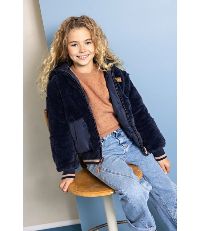 NoNo winter bomberjack meisjes - navy blauw - Bomby - reversible, capuchon