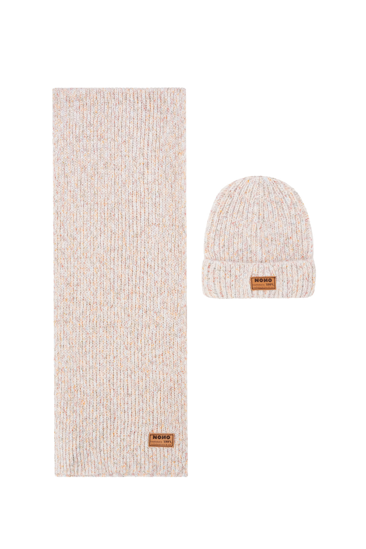 NoNo winter sjaal + muts set meisjes - beige - Raya - gebreid afbeelding