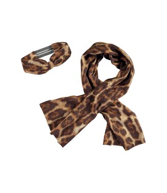 Like Flo winter sjaal + haarband meisjes - bruin - Nila - geweven, panter