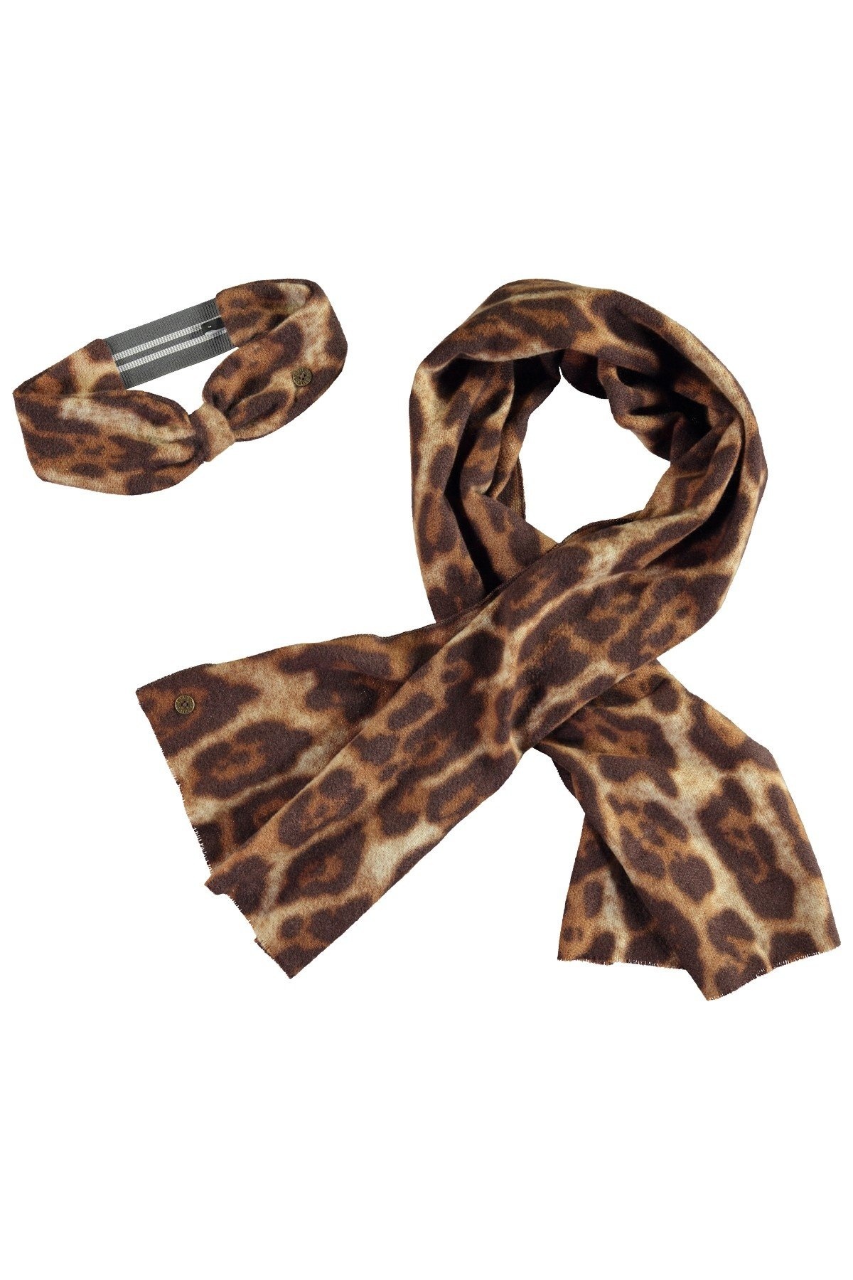 Like Flo winter sjaal + haarband meisjes - bruin - Nila - geweven, panter afbeelding