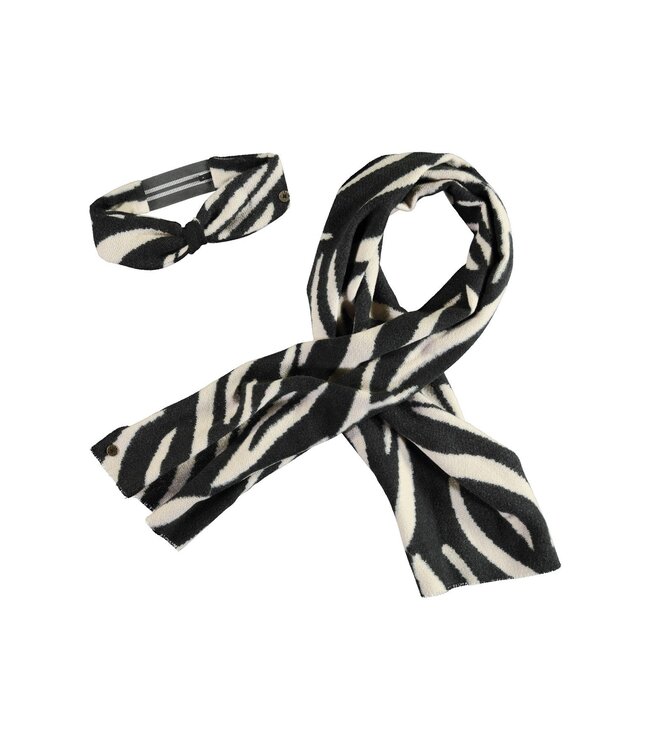 Like Flo winter sjaal + haarband meisjes - zwart/wit - Nila - geweven, zebra