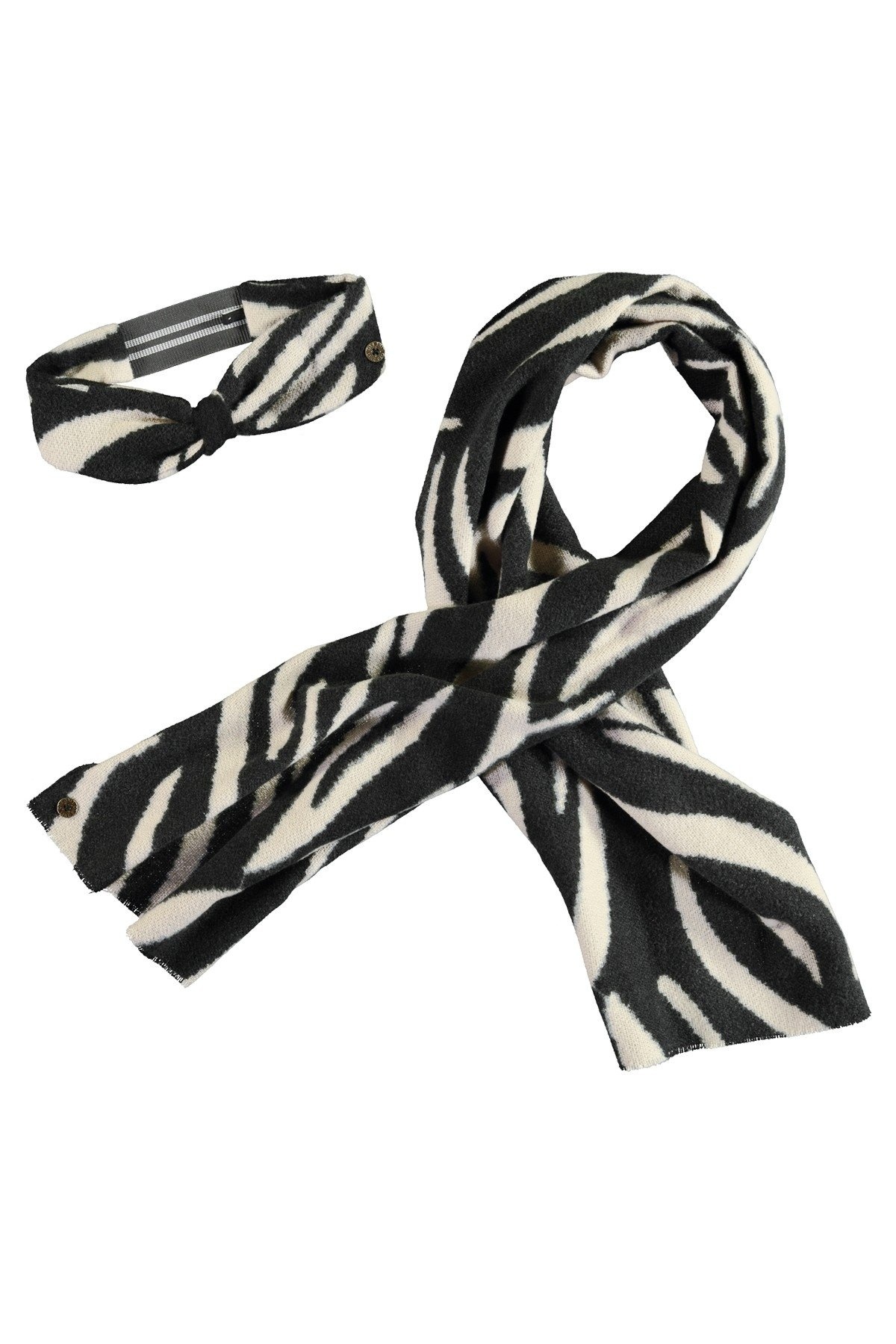 Like Flo winter sjaal + haarband meisjes - zwart/wit - Nila - geweven, zebra afbeelding