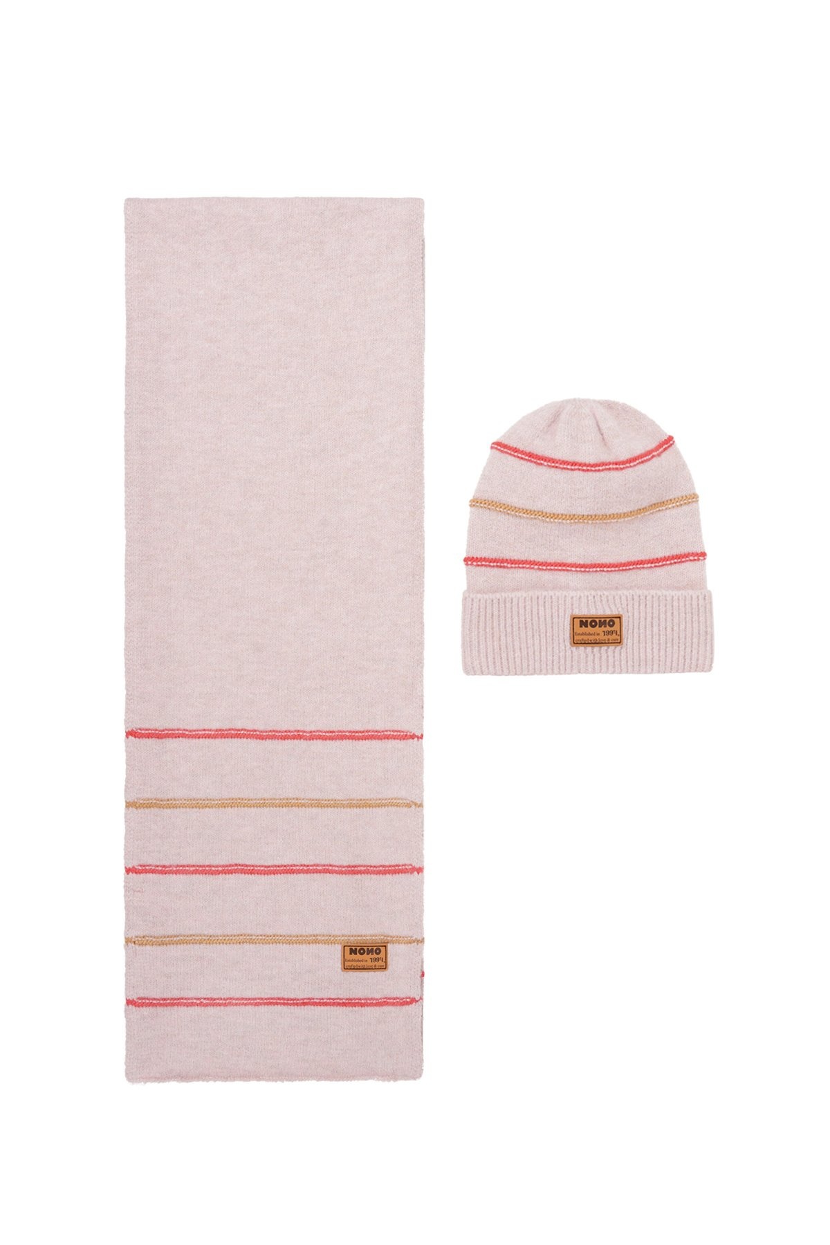 NoNo winter sjaal + muts set meisjes - roze - Razz - gestreept, gebreid afbeelding