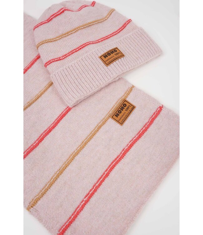 NoNo winter sjaal + muts set meisjes - roze - Razz - gestreept, gebreid