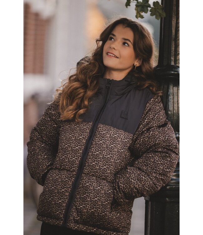 LOOXS 10sixteen winter winterjas meisjes - bruin/zwart - panter