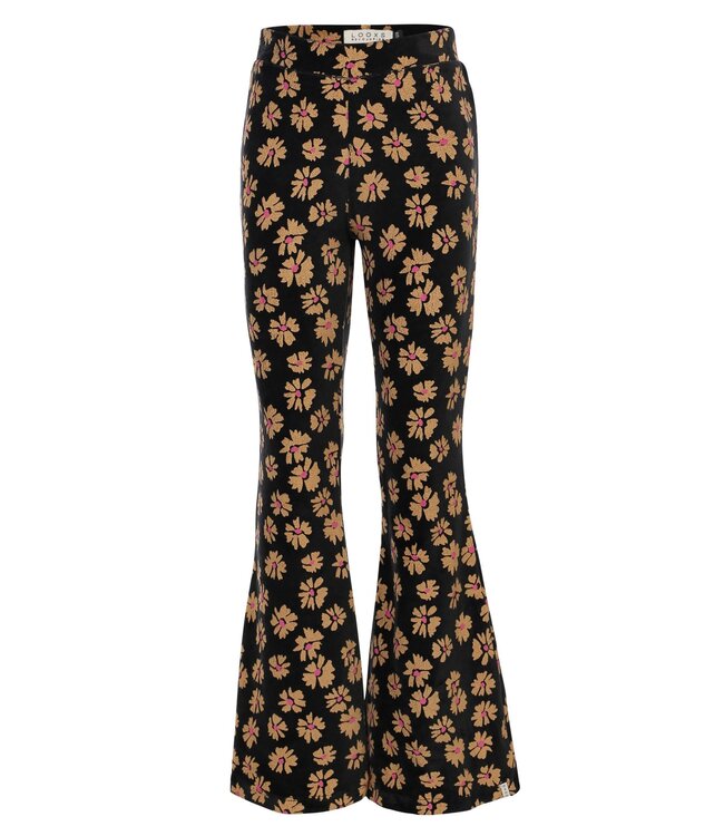 LOOXS Little winter velvet flare broek meisjes - zwart - bloem