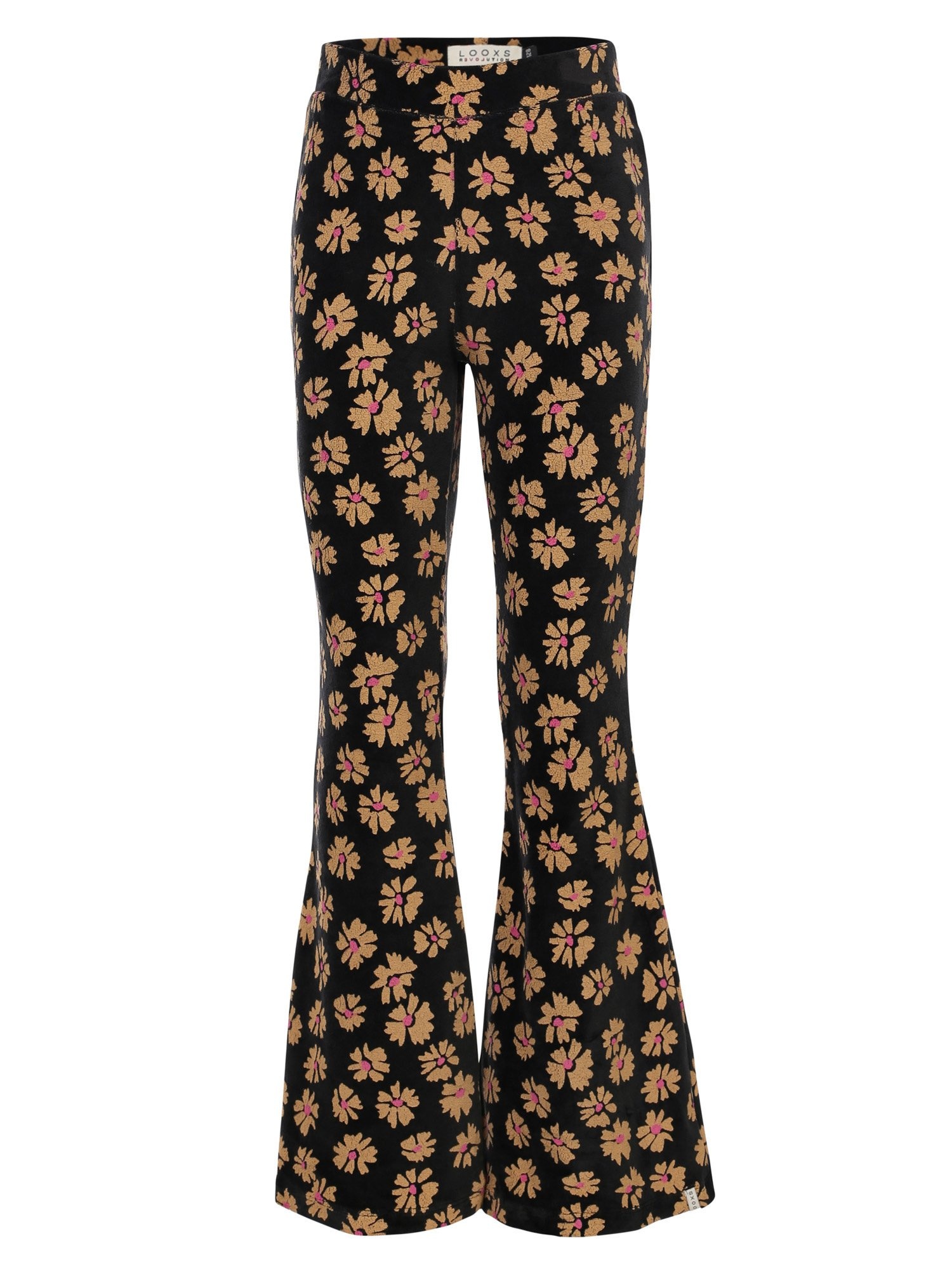 LOOXS Little winter velvet flare broek meisjes - zwart - bloem afbeelding