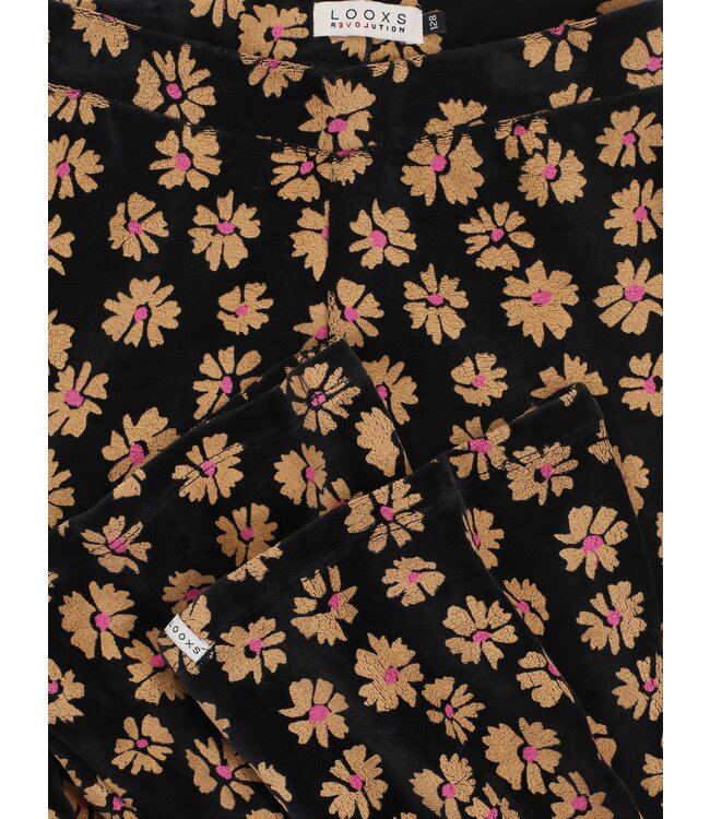 LOOXS Little winter velvet flare broek meisjes - zwart - bloem