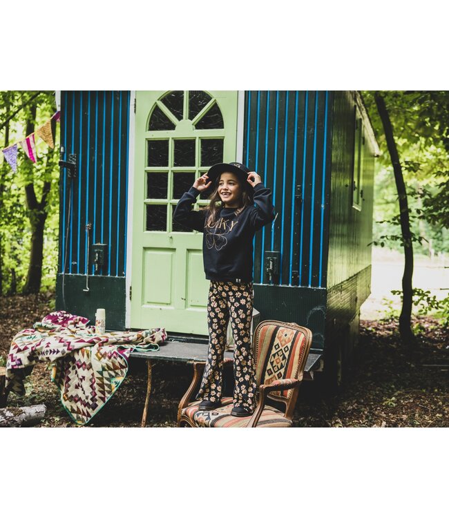 LOOXS Little winter velvet flare broek meisjes - zwart - bloem