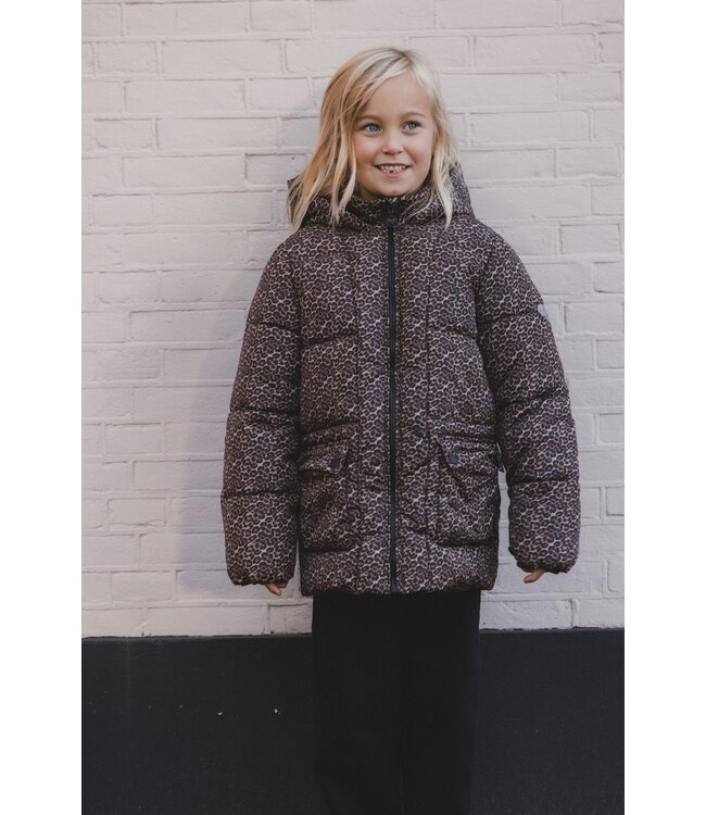 LOOXS Little winter winterjas meisjes - bruin/zwart - panter