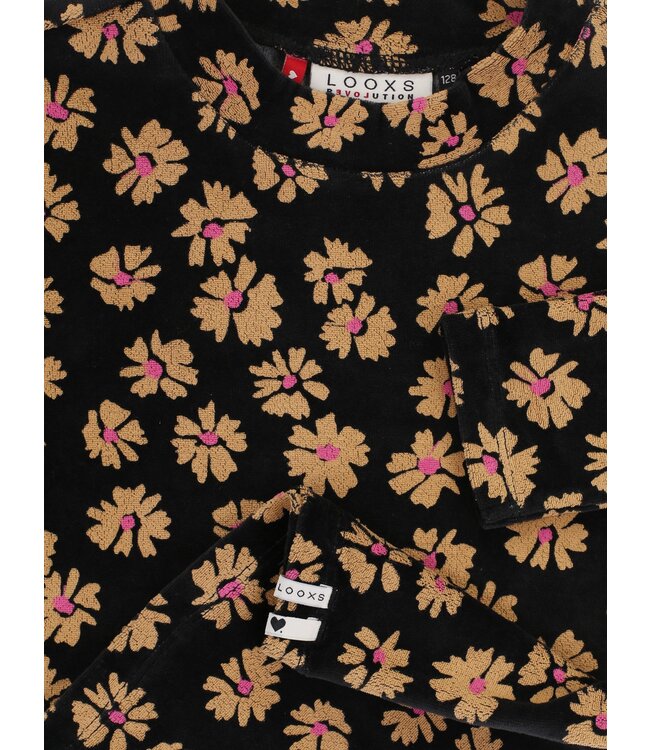 LOOXS Little winter velvet top meisjes - zwart - bloem