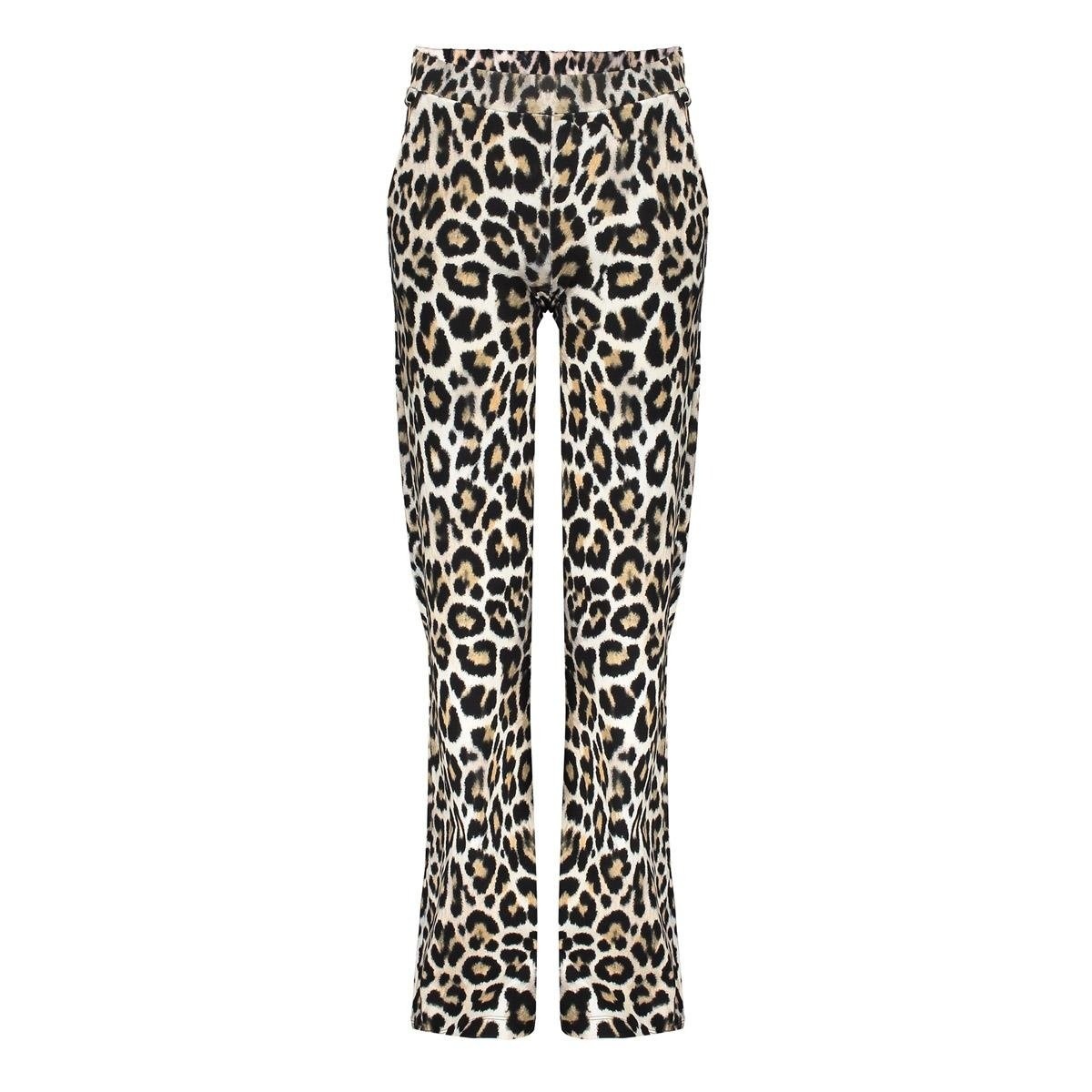Geisha winter wide broek meisjes - zwart/zand - AOP luipaard afbeelding
