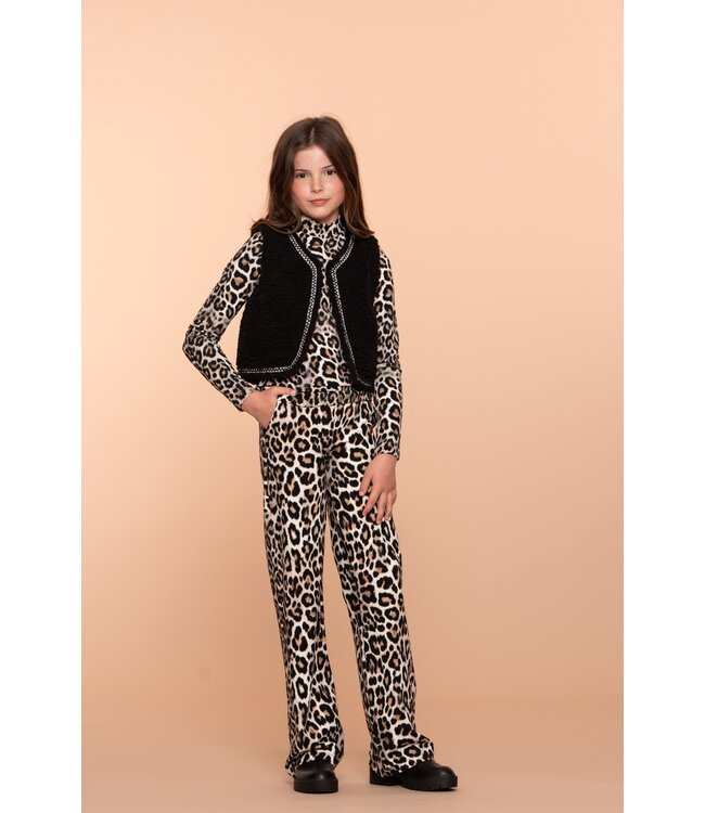 Geisha winter wide broek meisjes - zwart/zand - AOP luipaard