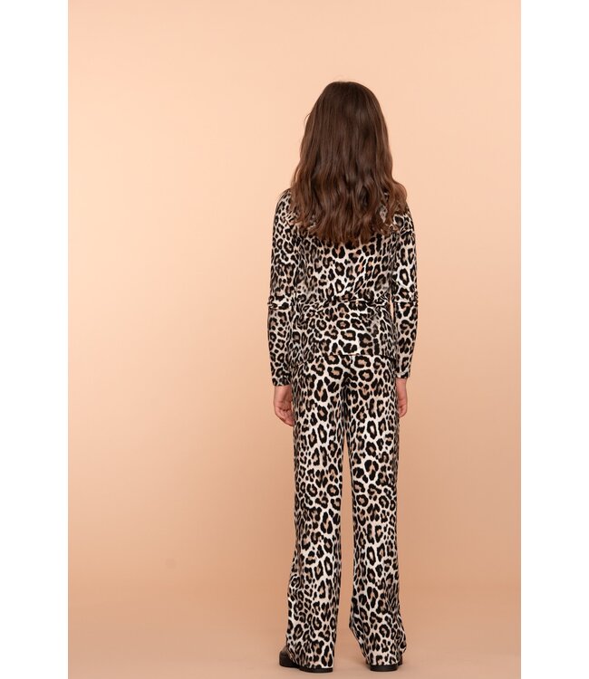 Geisha winter wide broek meisjes - zwart/zand - AOP luipaard