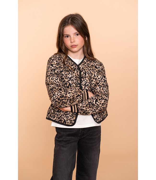 Geisha winter bomberjas meisjes - zwart/zand - luipaard