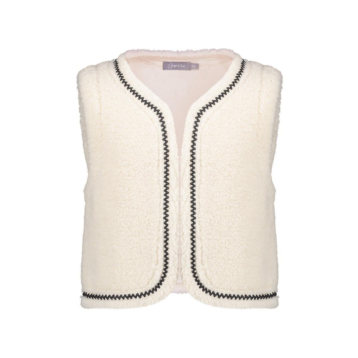 Geisha winter gilet meisjes - wit/bruin - zigzag, teddy borduursel afbeelding