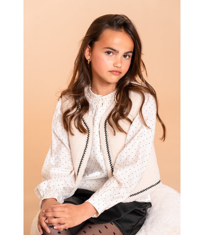 Geisha winter gilet meisjes - wit/bruin - zigzag, teddy borduursel