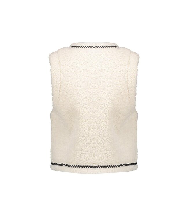 Geisha winter gilet meisjes - wit/bruin - zigzag, teddy borduursel