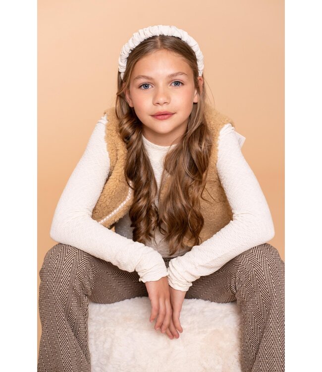 Geisha winter gilet meisjes - zand - zigzag, teddy borduursel
