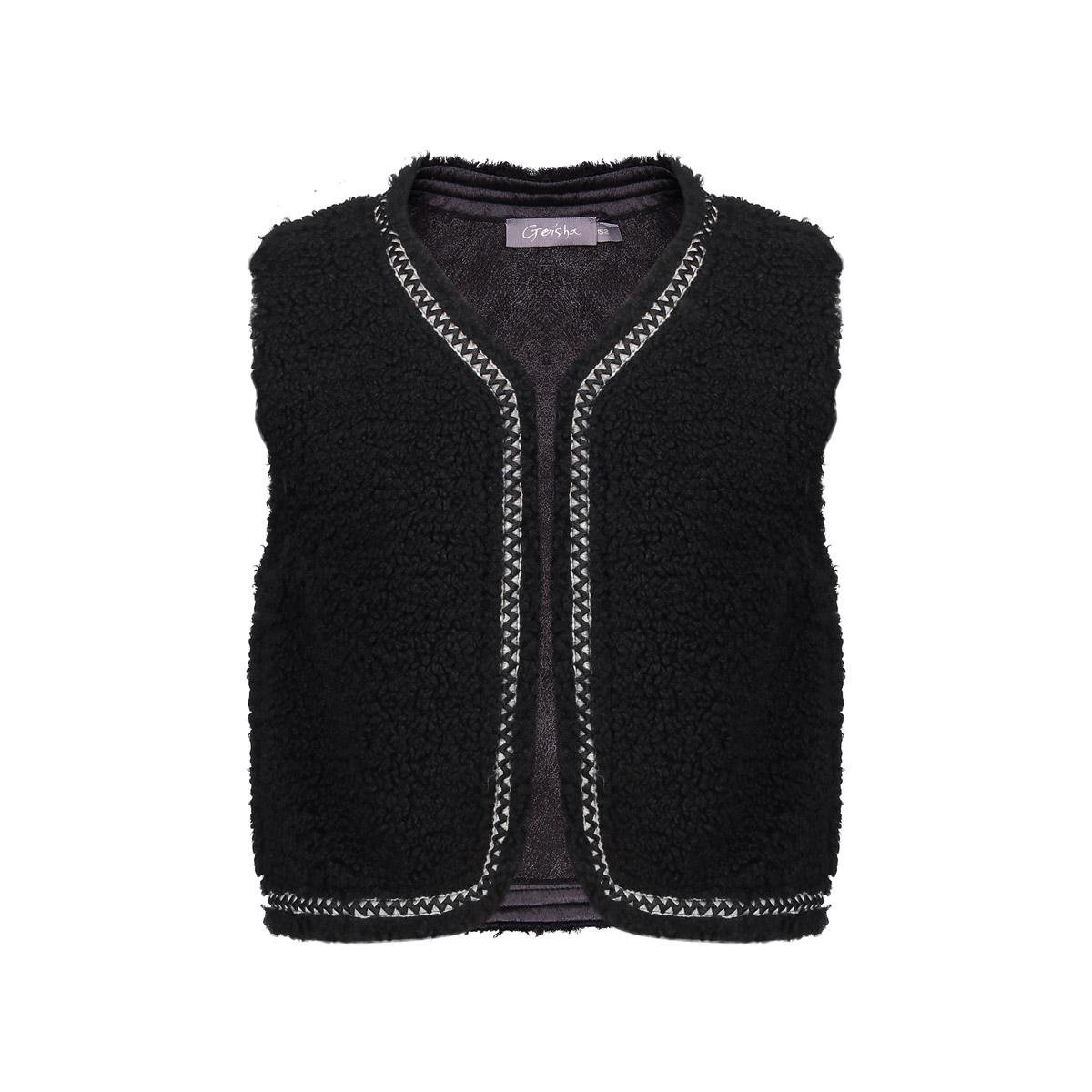 Geisha winter gilet meisjes - zwart - zigzag, teddy borduursel afbeelding
