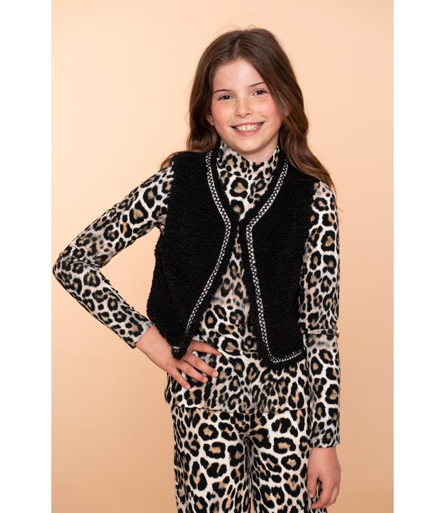 Geisha winter gilet meisjes - zwart - zigzag, teddy borduursel