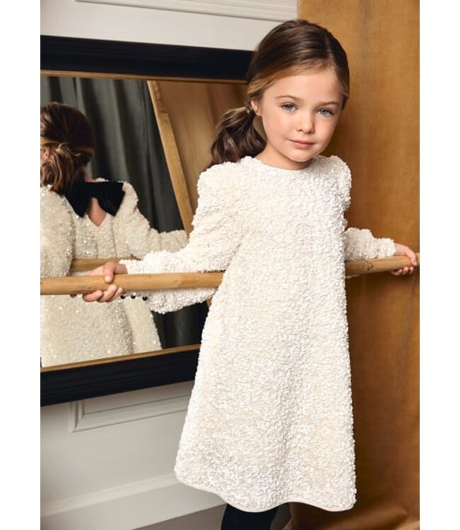 Abel & Lula winter jurk meisjes - wit - velvet - pailletten