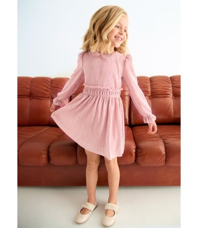 Abel & Lula winter jurk meisjes - roze - gebreid - geplooid