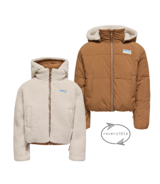 Kids ONLY winter winterjas meisjes - beige - KogMaria - puffer, reversible