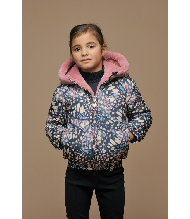 Le Chic winter bomberjack meisjes - navy blauw - Bente - reversible - AOP vlinder