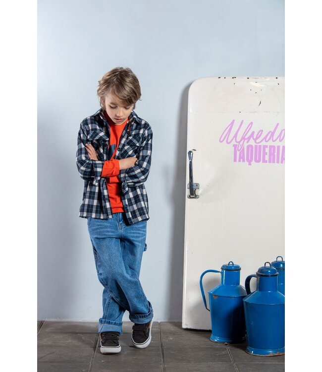 B.Nosy winter shirt jongens - navy blauw - Bas - geruit