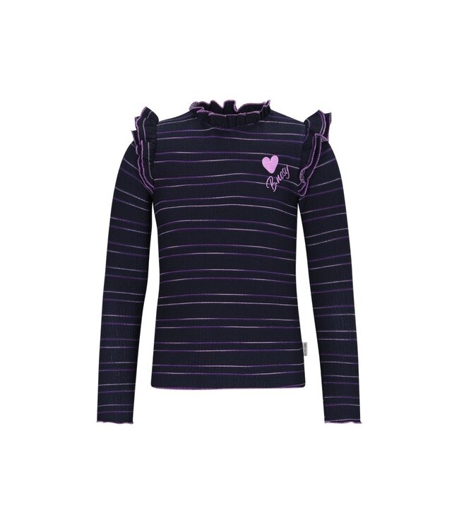B.Nosy winter top meisjes - navy blauw/paars - Tonya - ruffles - gestreept