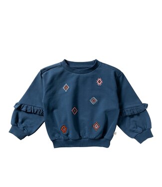Your wishes winter sweater meisjes - blauw - ruffle op mouw, gebreid Your wishes winter sweater meisjes - blauw - ruffle op mouw, gebreid