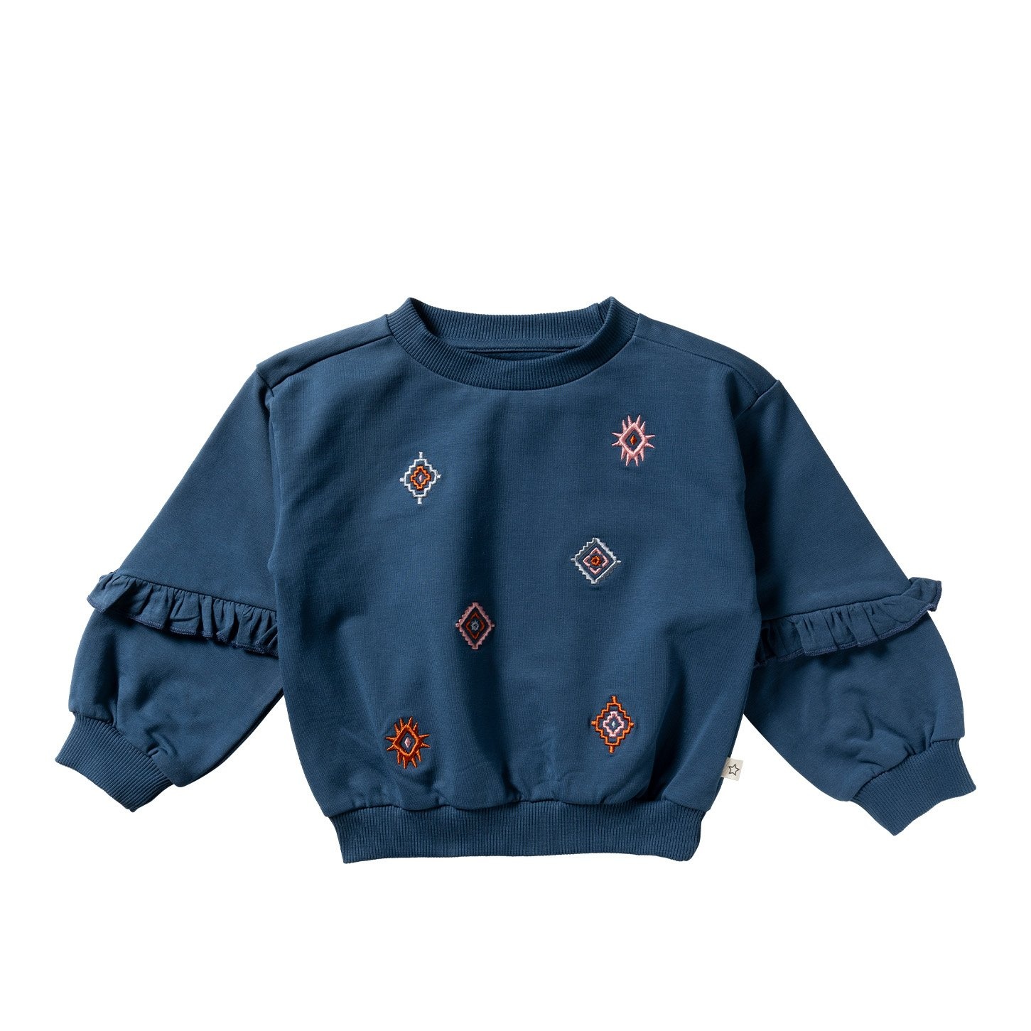 Your wishes winter sweater meisjes - blauw - ruffle op mouw, gebreid afbeelding